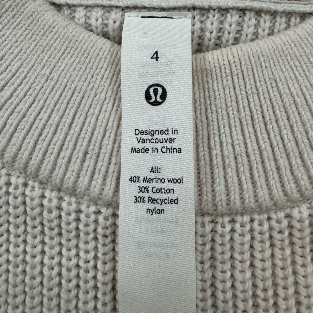 Lululemon Merino Wool-Blend Ribbed Crewneck Sweater-White Opal-women's Size 4 - Picture 5 of 8